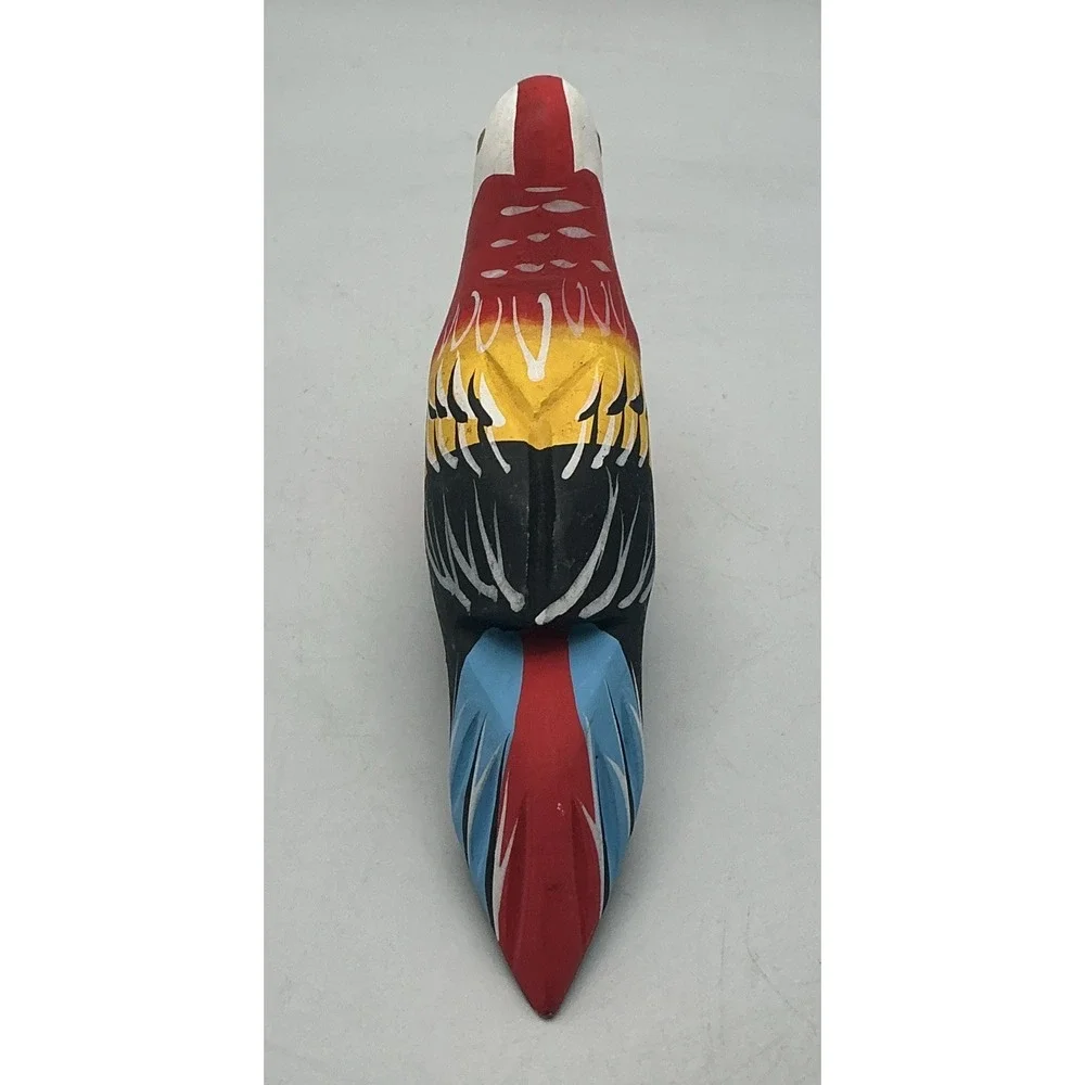 Vintage Wood Parrot Napkin Rings Hand Carved Painted Tropical Tiki Set 6